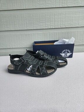 Dockers Searose Fisherman Sandals Men SZ 12 Black Strappy Casual Hook & Loop